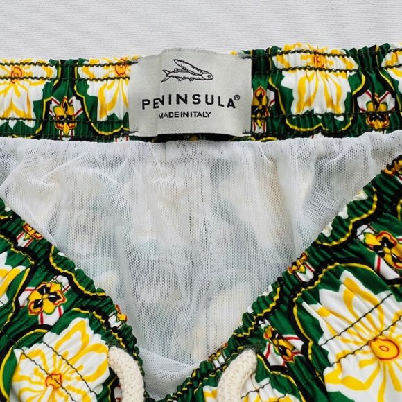 Peninsula Floral Print Swim Trunks Green / Yellow ( S ) - Picture 2 of 4